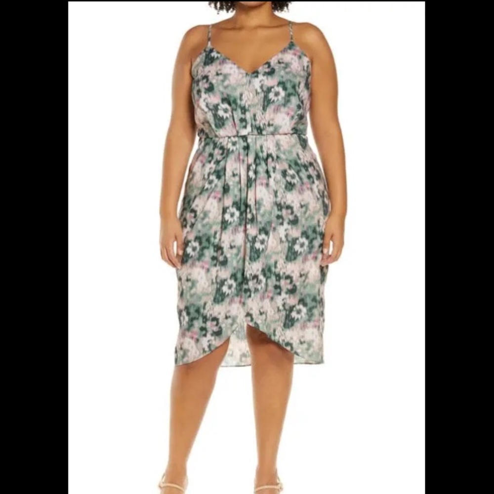 NWT Chelsea28 Floral Faux Wrap Dress Green Pink Daisy